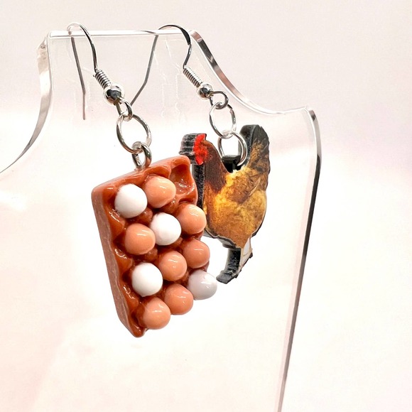 Chicken & Eggs Earrings - Mismatch Earrings - Farm Earrings - TikTok Inspired - Picture 2 of 8